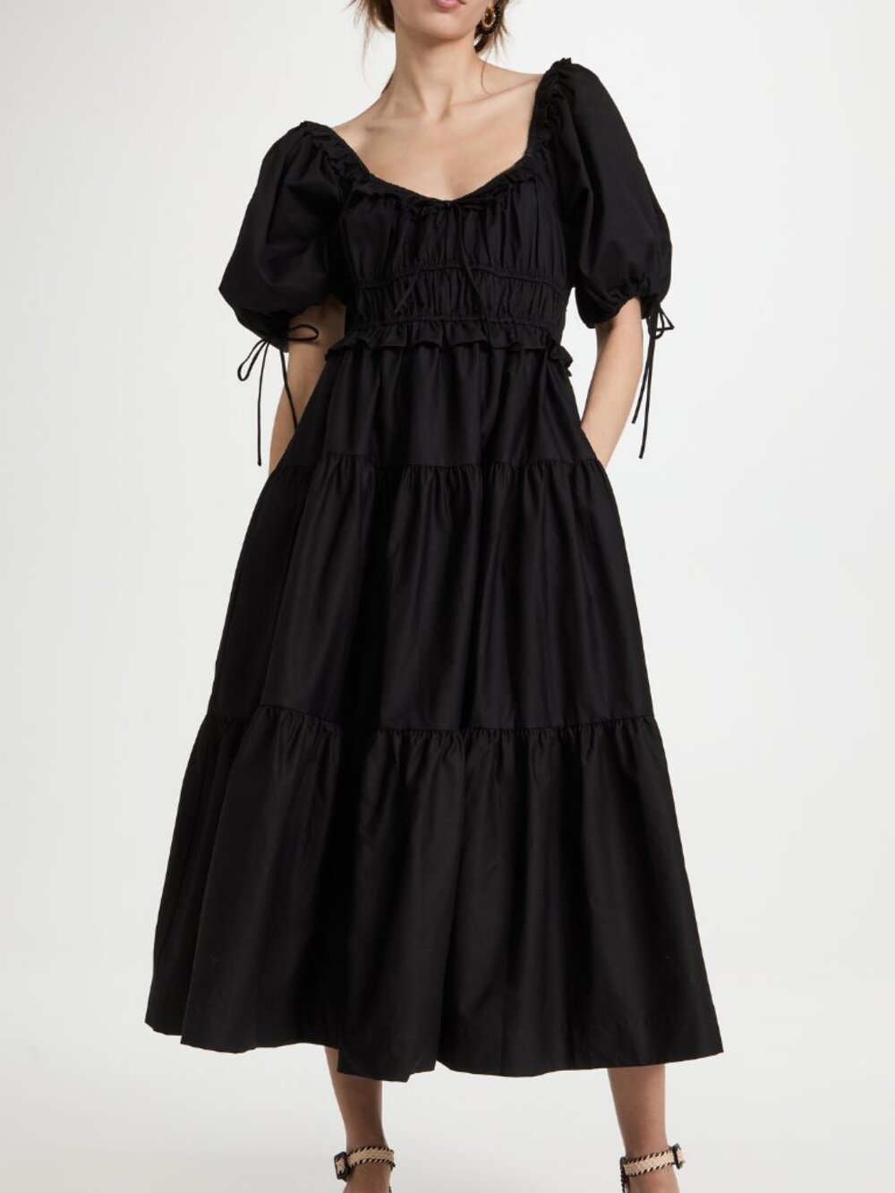 En Saison Women’s Black Puff-Sleeve Tiered Dress
